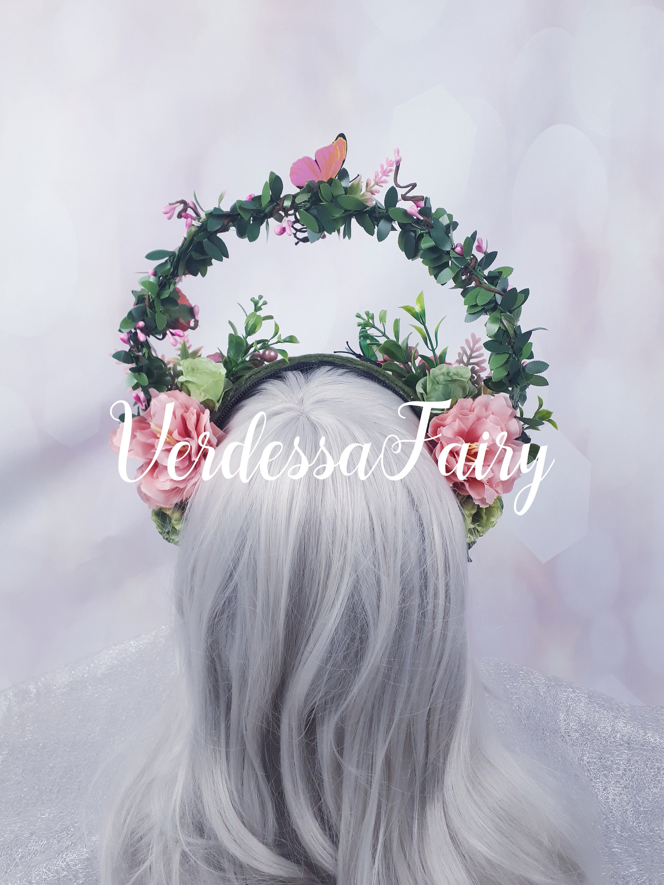 Pink Flower Elven Crown Handmade Halo Floral Wreath Headband for Weddings S60b6b4275da34d5a8b8b213e005cd  main image 2