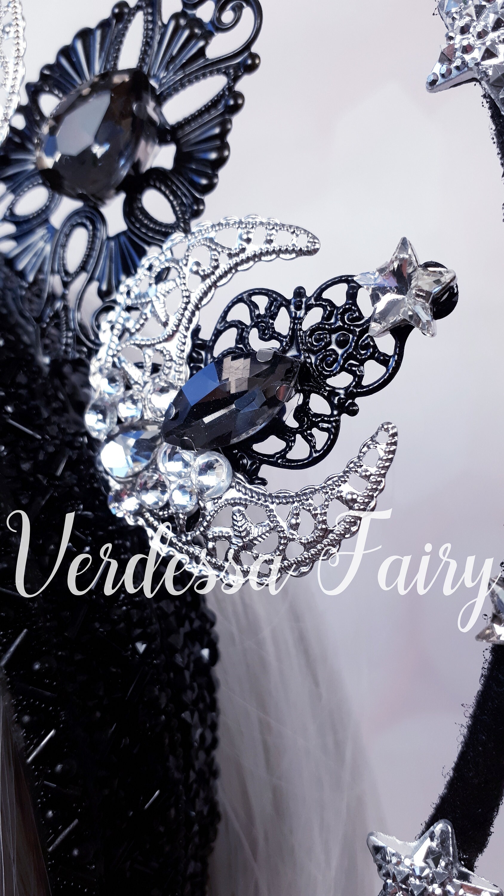 Moon Goddess Dark Heart Festival Headpiece Silver and Black by Brebitz Haloween il_fullxfull.7303720811_prx6.jpg main image 3