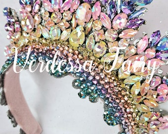 Pastel Rainbow Crown Tiara. Metal Lace Filigree Crown  display picture 2