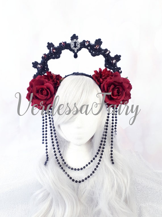 Gothic lace halo crown with beads. Red Wine / Burgundy - Etsy.de