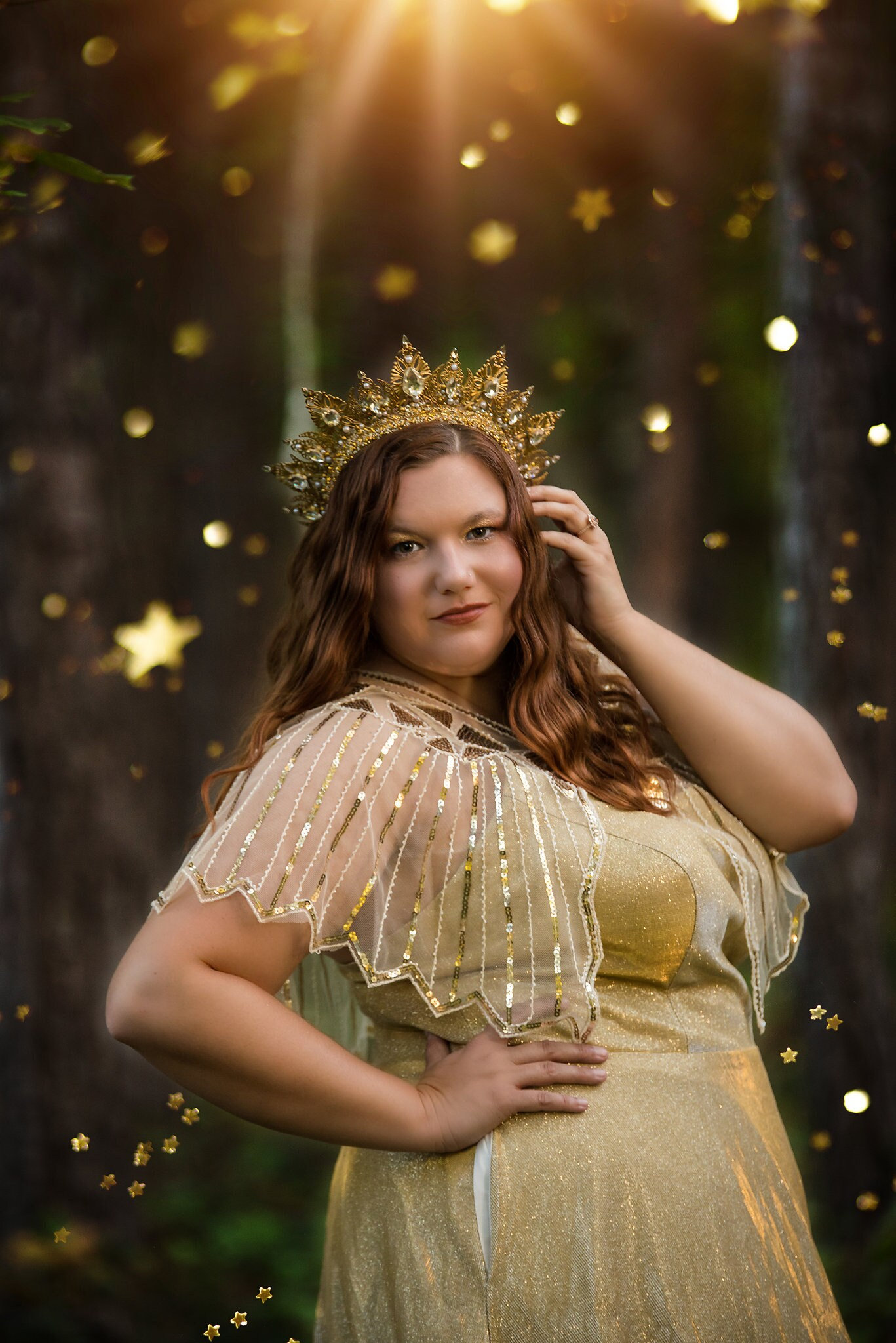 Gold Crown Headpiece with Pearl Accents Golden Moon Crown Celestial Bridal Headpiece Pearl Goddess  main image 2