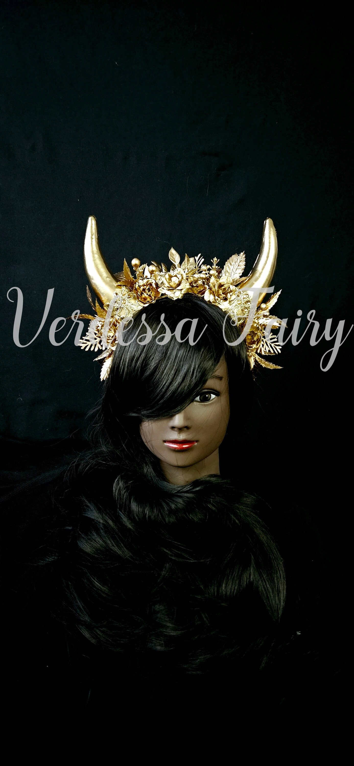 Gold Bull Horns Taurus Headpiece. Gold Viking Horns Headband 