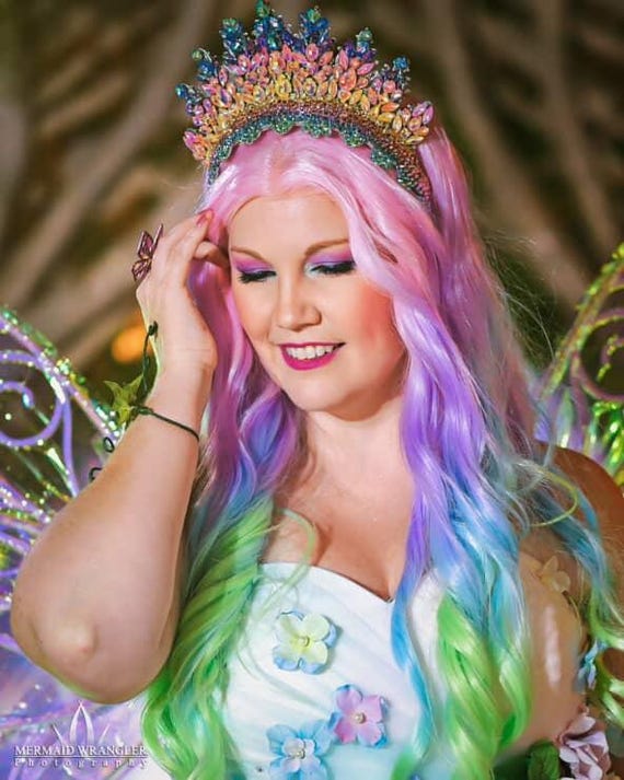 Pastel Rainbow Crown Tiara. Metal Lace Filigree Crown  display picture 3