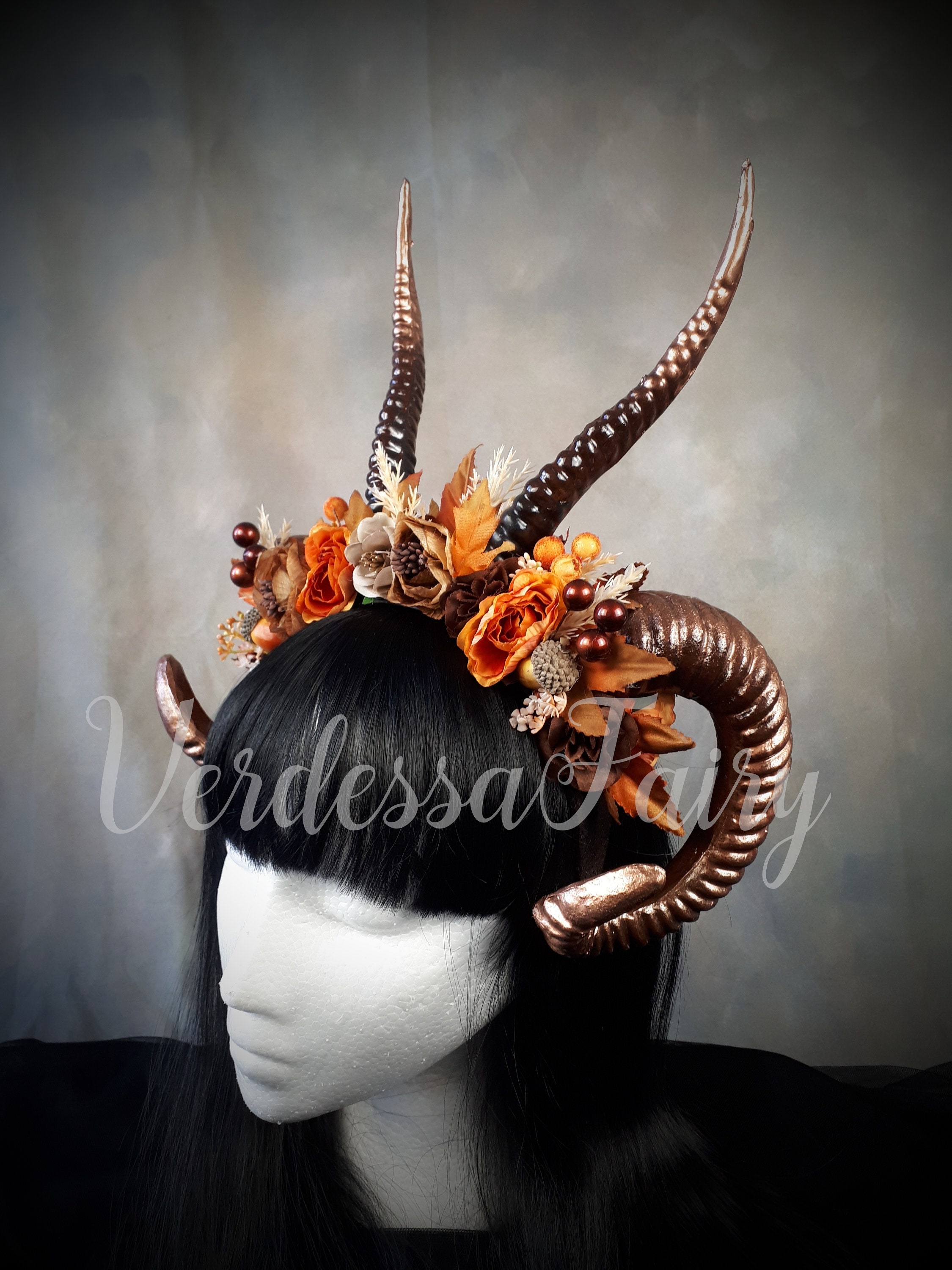 Autumn Fairy/ Forest Nymph Horns Headpiece. Copper Double