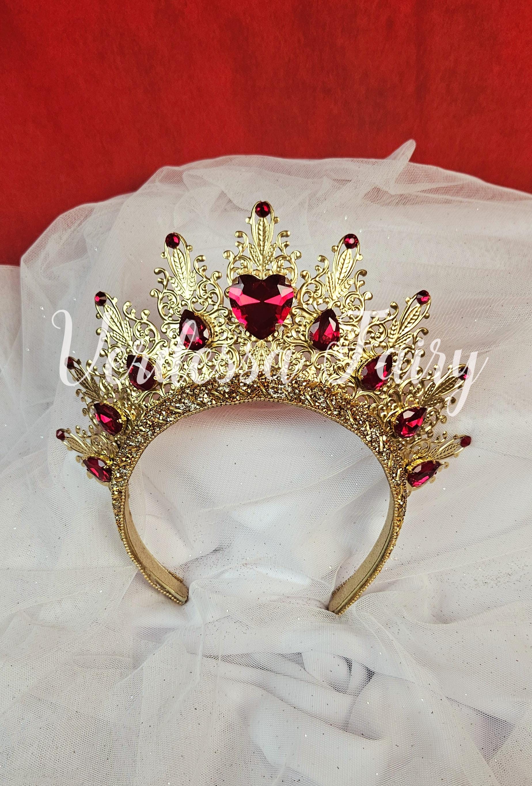 Gold Queen of Hearts Crown: Red Rhinestone Valentine