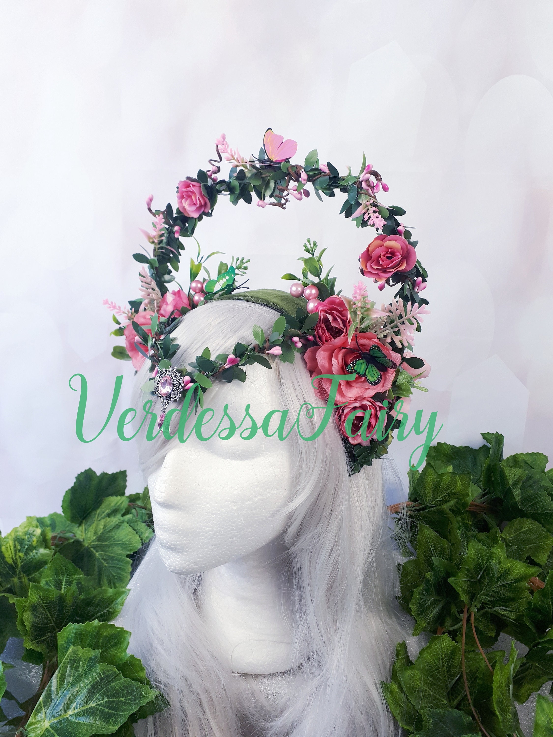 Garden Goddess Pink Rose Wreath Halo Headpiece Golden Celestial Halo Crown Rose Goddess Bridal Festival  main image 4