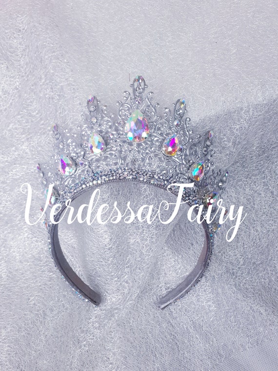 Silver and AB Crystal Rainbow Princess Crown Tiara. Silver