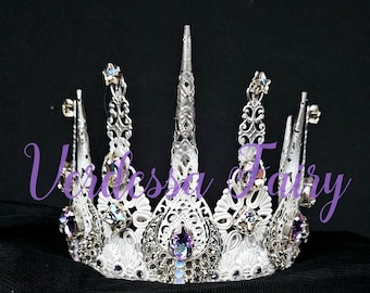 Snow Queen spiked tiara. White moon crown.