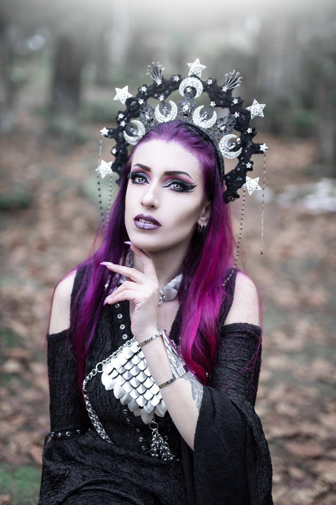 Moon Goddess Dark Heart Festival Headpiece Silver and Black by Brebitz Haloween Moon Goddess Dark Heart Festival Headpiece Silver and Black  main image 4