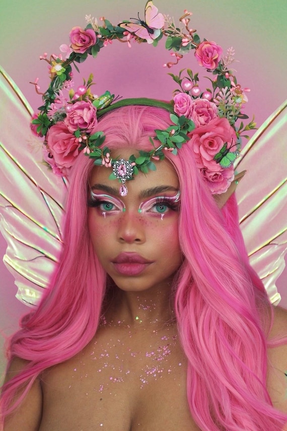 Pink Fairy Flower Headpiece. Pink Spring Goddess Halo  display picture 2