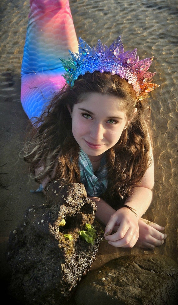 Pastel Rainbow Crown Tiara. Metal Lace Filigree Crown