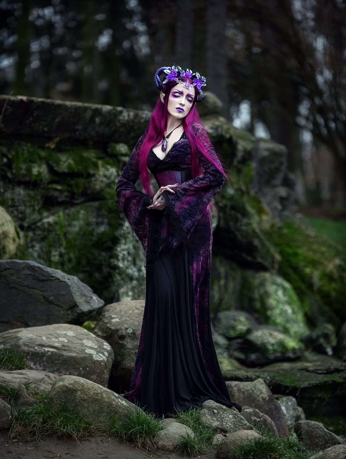 Purple Horns Headpiece. Ram Horns Headpiece Silver and