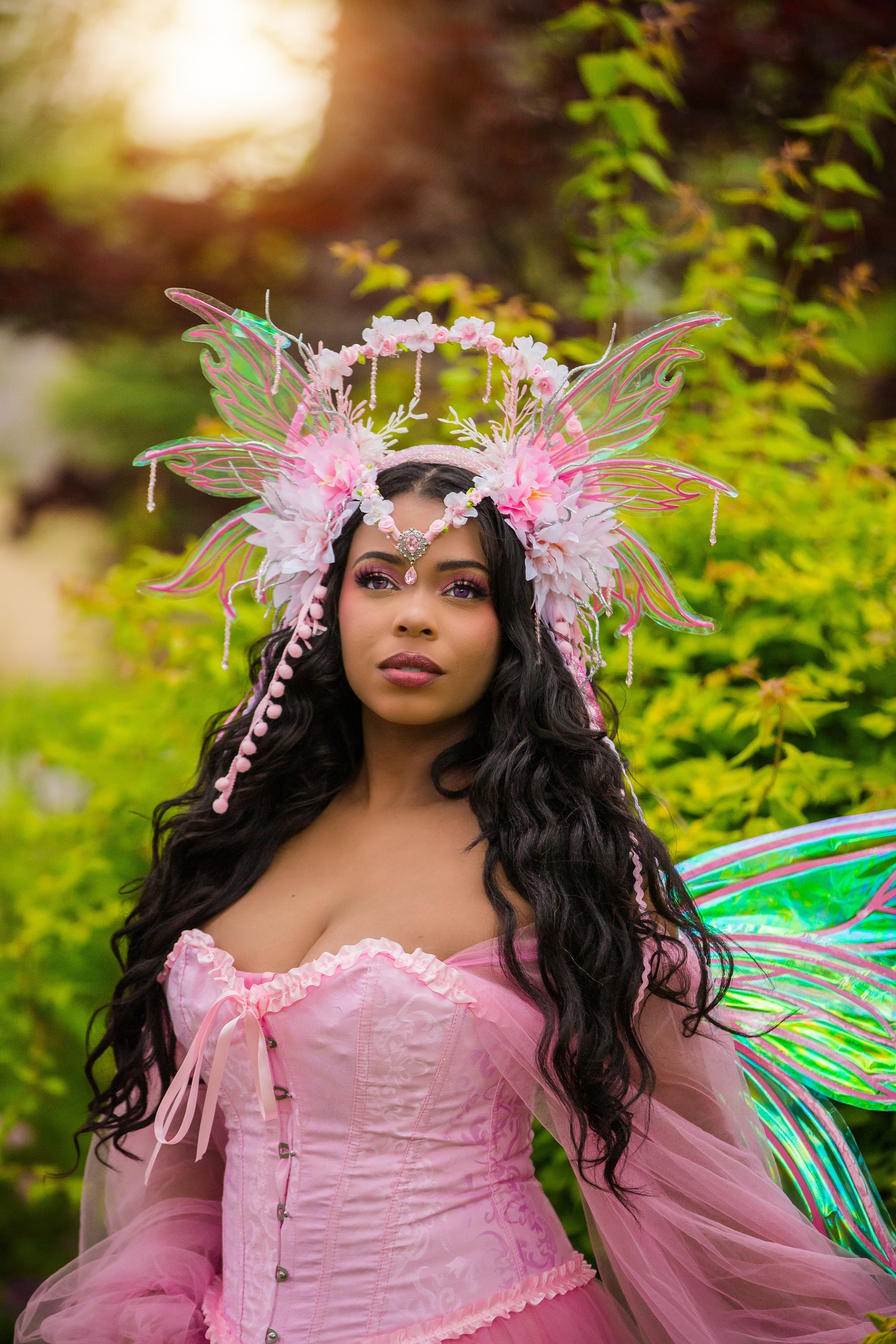 JeVenis Feen-Kostüm-Set Für Erwachsene – Mit Flügeln, Elfenohren, Krone & Ohrringen, Für Cosplay, Festivals & Partys