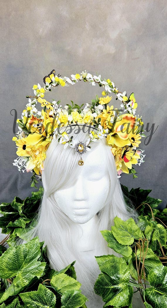 Summer Fairy Crown: Yellow Summer Goddess Halo Headpiece - Etsy display picture 3