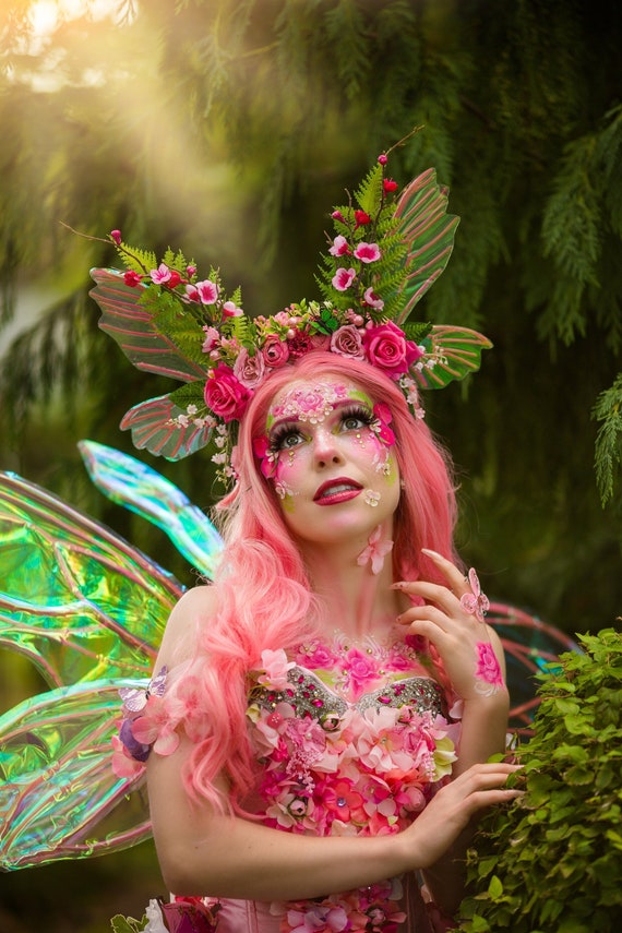 Pink Fairy Queen Crown: Spring Fairy Wings Headpiece
