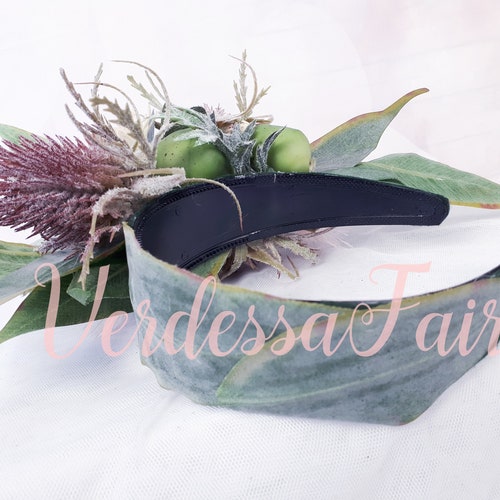 Australian flora headpiece. Gum nut and Eucalyptus shops fascinator. Australia Day headband. May Gibbs inspired headpiece.