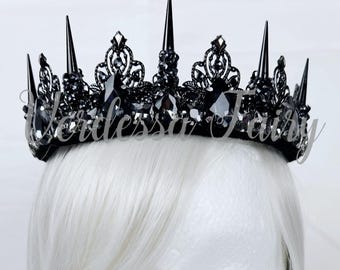 Gothic Bride Spiked Crown: Black & Grey Tiara. Evil Queen crown.