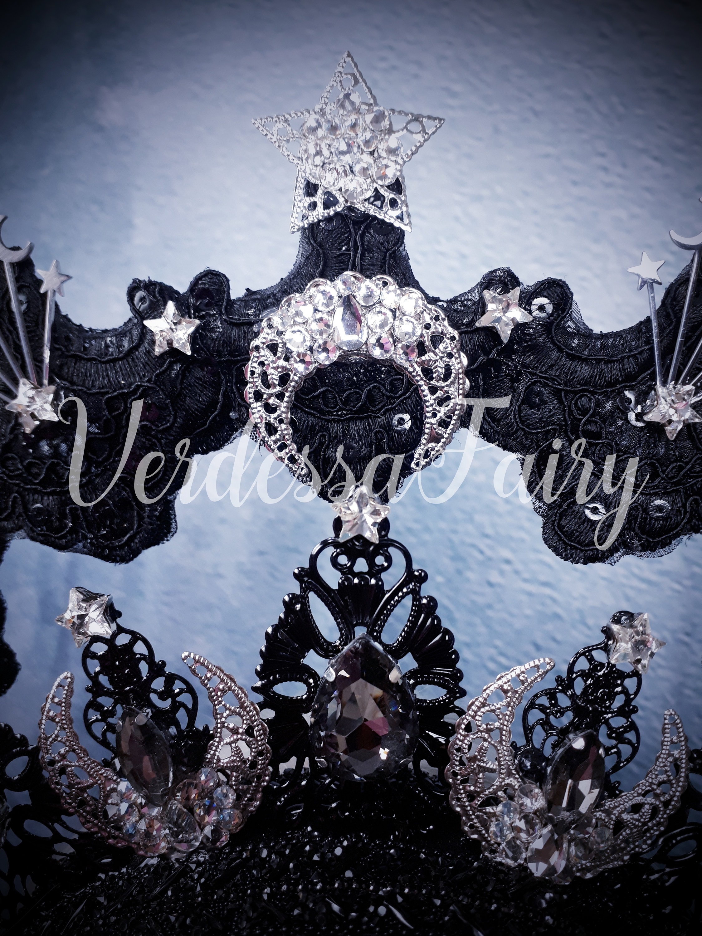 Gothic Lace Halo: Moon Goddess Crown, Stars & Silver  display picture 2