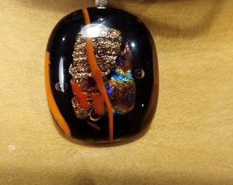 Black, Bronze and Orange Fused Glass Pendant