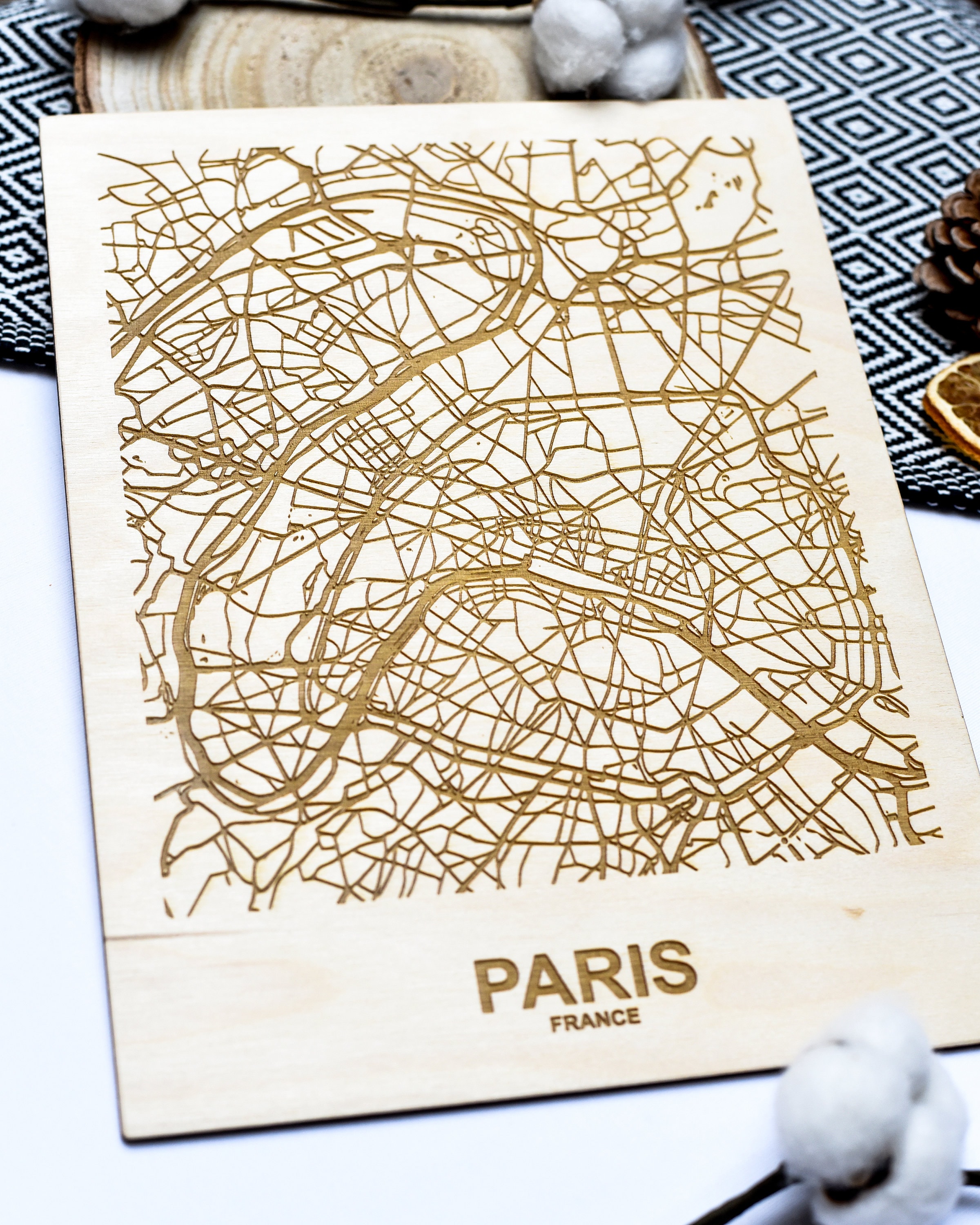 PARIS City Map Wall Art Engraved Wood Laser Cut Map Wall Etsy