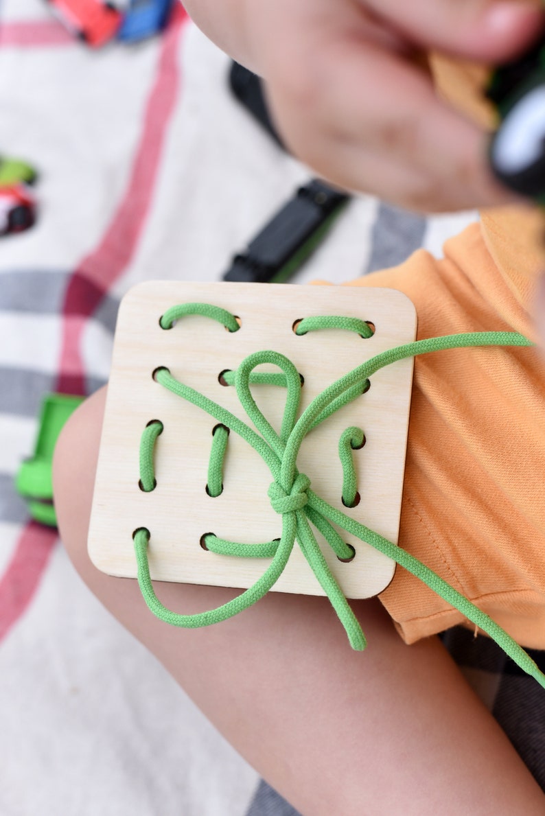 Wooden Lacing Square Toy Montessori Lacing Cards Activity Etsy
