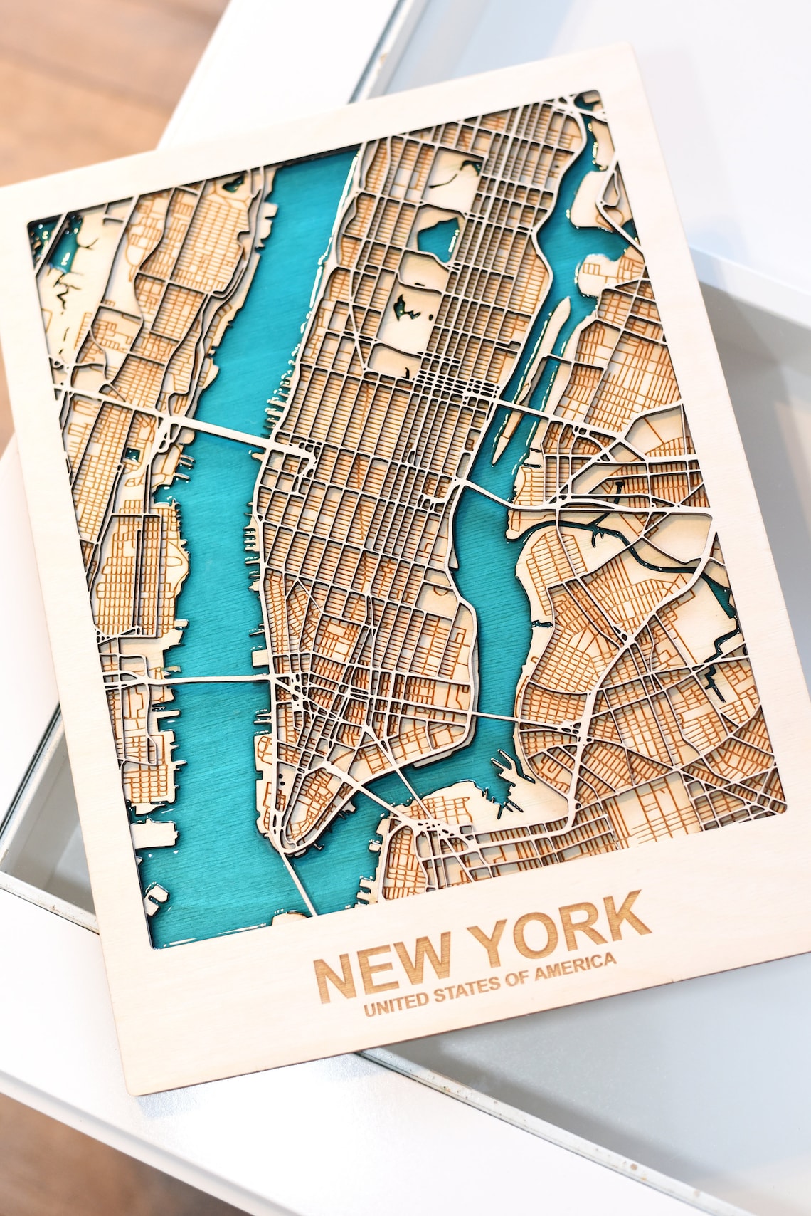 NEW YORK City Map Wall Art Engraved Wood Laser Cut Map Wall Etsy
