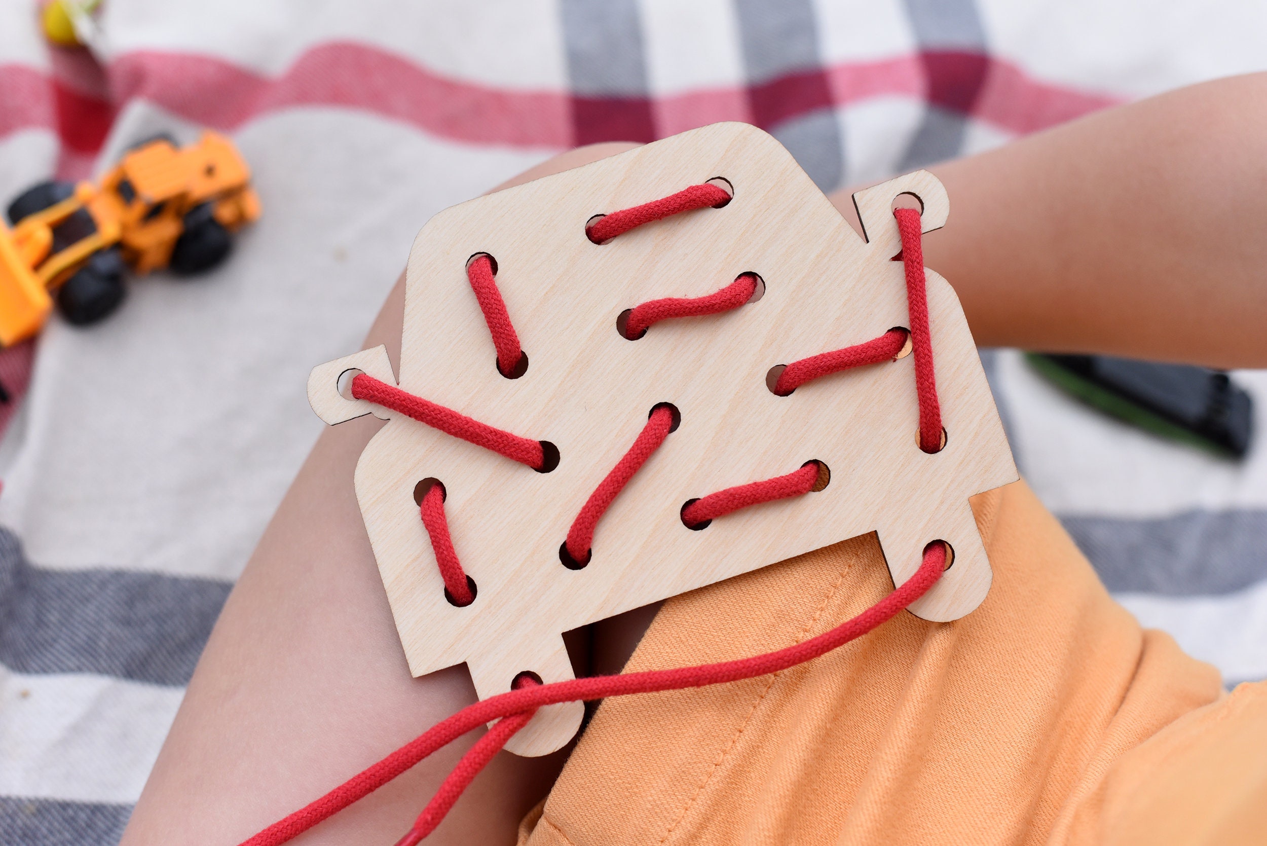 Wooden Lacing Auto Toy Montessori Lacing Cards Activity Etsy