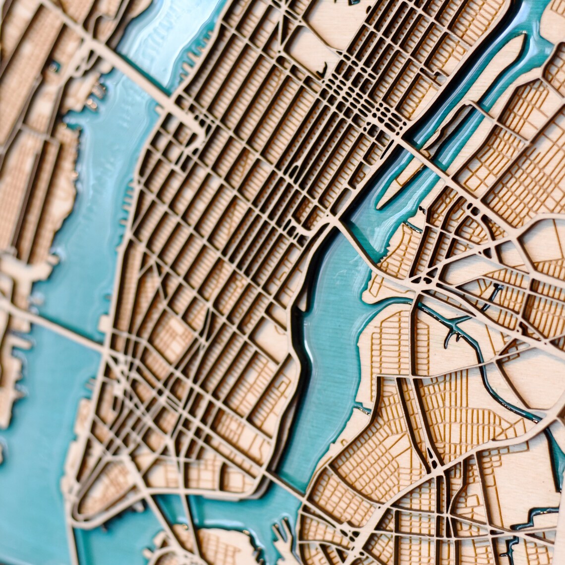 NEW YORK City Map Wall Art Engraved Wood Laser Cut Map Wall Etsy