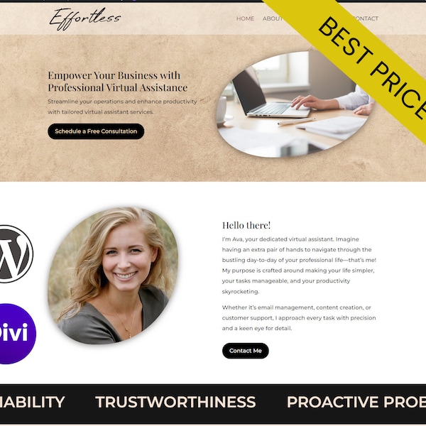 Effortless, WordPress Divi Website Template for Virtual Assistants, Coaches, and Freelancers