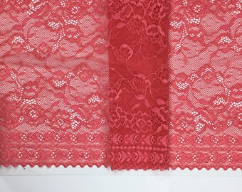 2 METRES Dainty Deep Coral Pink Wide Stretch Lace Trim 9”/23cm