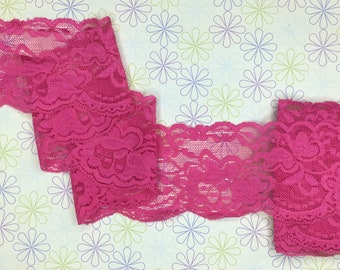 3 METRES Quality Candy Pink Stretch Flounce Lace Trim 3.25”/8.5cm