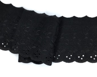 5 METRES Quality Black Polycotton Broderie Anglaise Lace Trim 4”/10cm