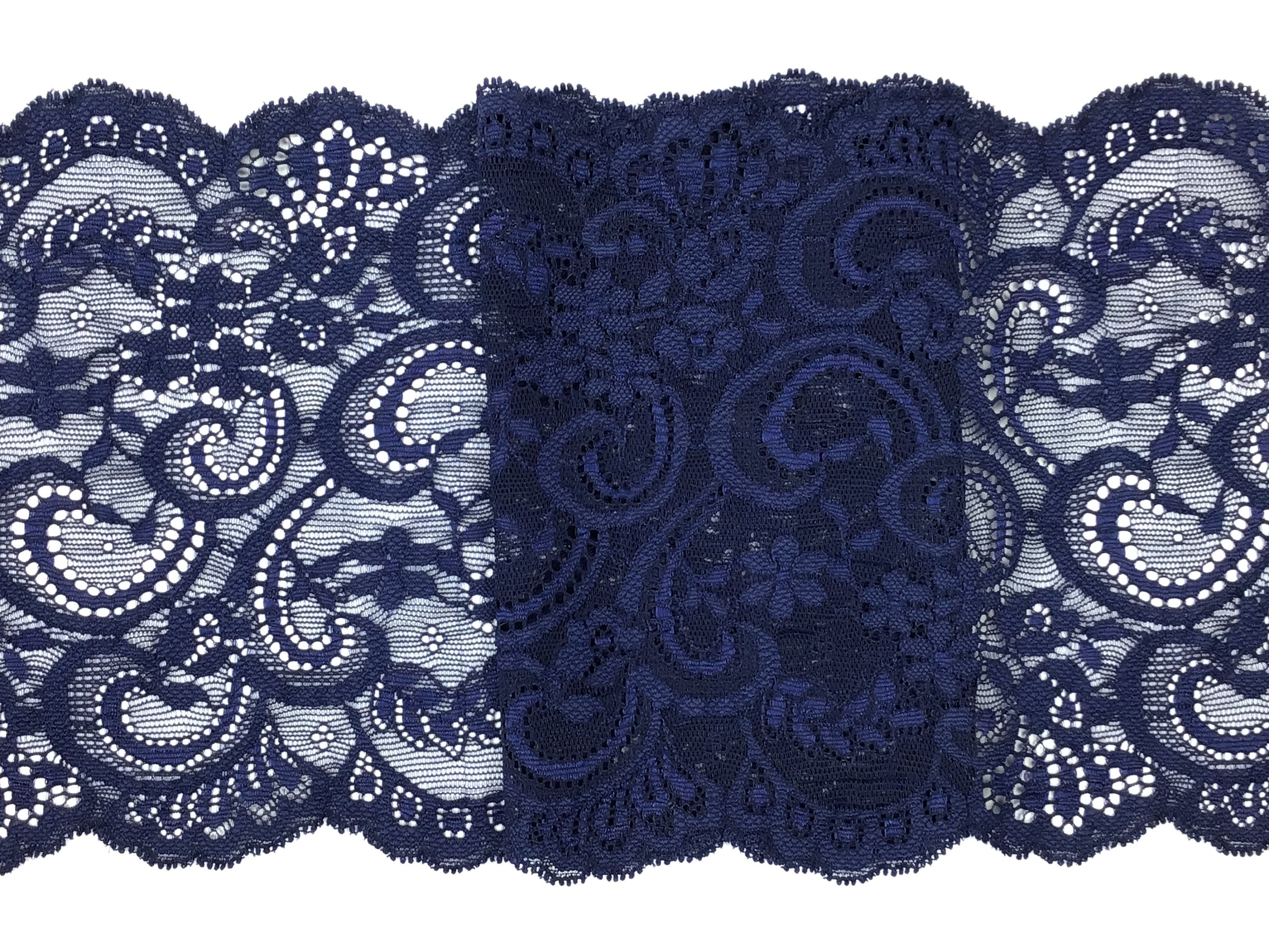 Navy Blue Galloon Lace with Ribbon and Crochet Stitch - 2.5 - (NB0212U01)  