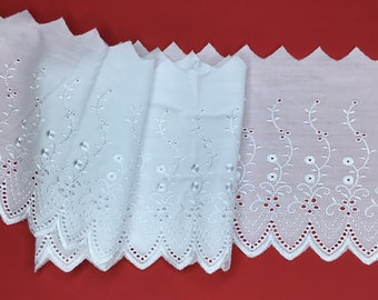 3 METRES Premium Quality White Satin Stitched Broderie Anglaise Lace Trim 6”/15cm