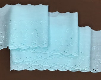 Quality Pale Aqua Green Polycotton Broderie Anglaise Lace Trim 4”/10cm CHOOSE LENGTH