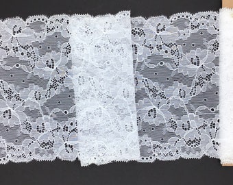 2 METRES Ivory Multi Floral Wide Stretch Lace Trim 6.5”/16.5cm