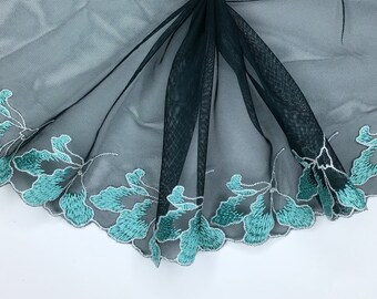 3 METRES Dark Green Embroidered Tulle Lace Trim 6.5”/17cm