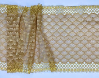 2 METRES Pale Gold ‘Mermaid Scales’ Wide Stretch Lace Trim 8”/21cm