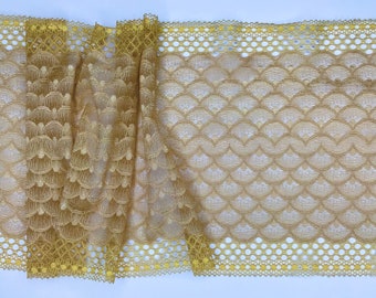 2 METRES Unusual Pale Gold ‘Mermaid Scales’ Wide Stretch Lace Trim 8”/21cm