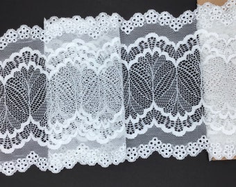 2 METRES Very Pale Ivory/Antique White  and Silver Wide Stretch Lace Trim 6.75”/17cm