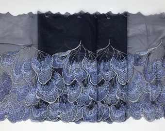 2 METRES Beautiful Glaucous Blue Embroidered Tulle Lace Trim 8”/20cm