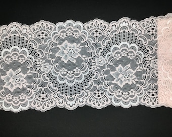 2 METRES Pretty Dusky Pink Wide Stretch Lace Trim 7.25”/18.5cm