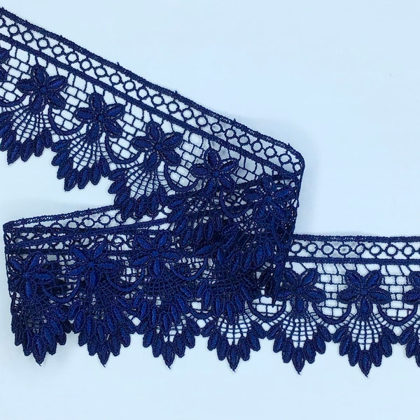 2 METRES Premium Quality Navy Blue Venise Guipure Lace Trim 2.25”/6cm