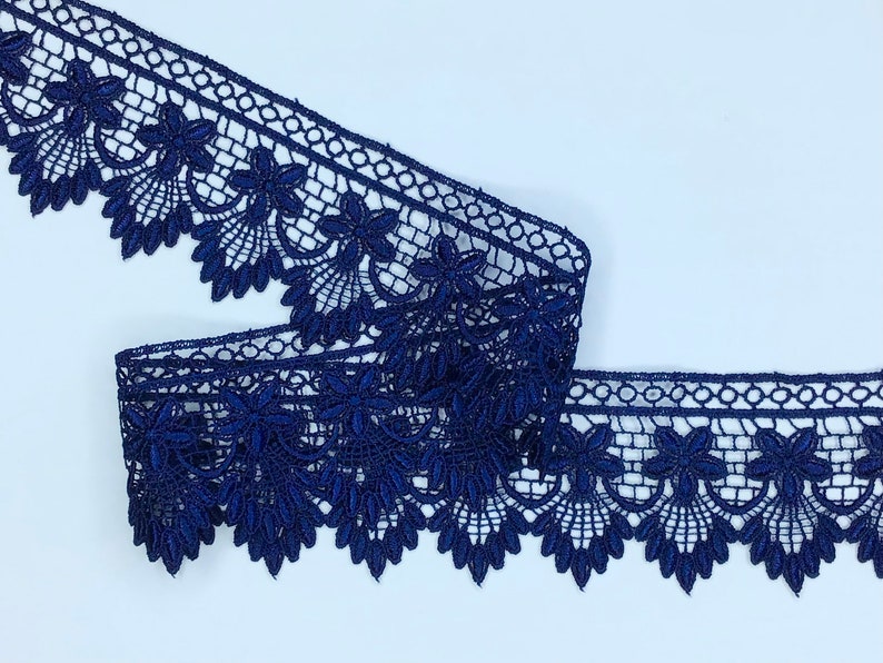 2 METRES Premium Quality Navy Blue Venise Guipure Lace Trim 2.25/6cm image 1