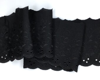 3 METRES Quality Black Polycotton Broderie Anglaise Lace Trim 4”/10cm