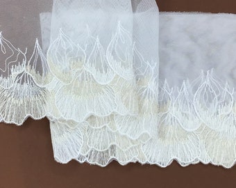 2 METRES Pretty Pale Ivory and Cream Embroidered Tulle Lace Trim 5”/12cm