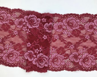 2 METRES Deep Pink Two Tone Wide Stretch Lace Trim 6.5”/16.5cm