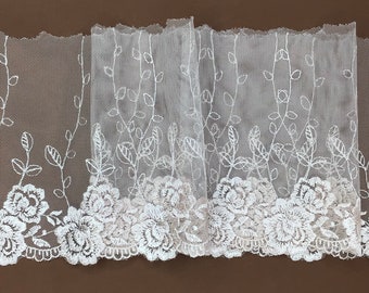 3 METRES Pretty Pale Dusky Pink Floral Embroidered Tulle Lace Trim 5”/13cm
