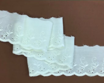 5 METRES Quality Ivory Pale Cream Polycotton Broderie Anglaise Lace Trim 3”/7.5cm