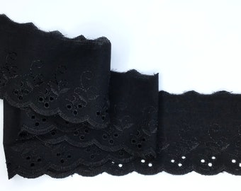 5 METRES Quality Black Polycotton Broderie Anglaise Lace Trim 3”/7.5cm